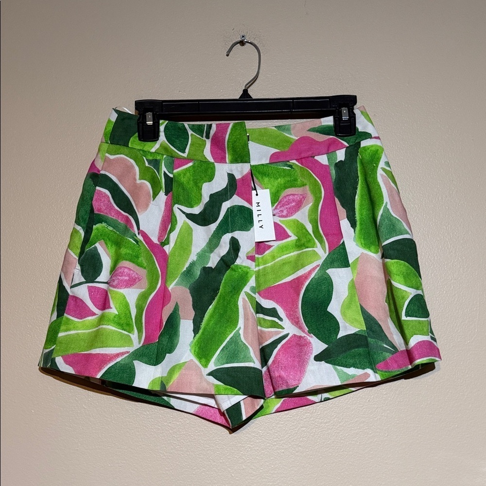 Milly painted bloom linen shorts